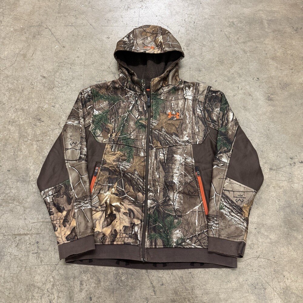 Under Armour Ayton Jacket Youth XL Camo Full Zip Hoodie Hunting Storm